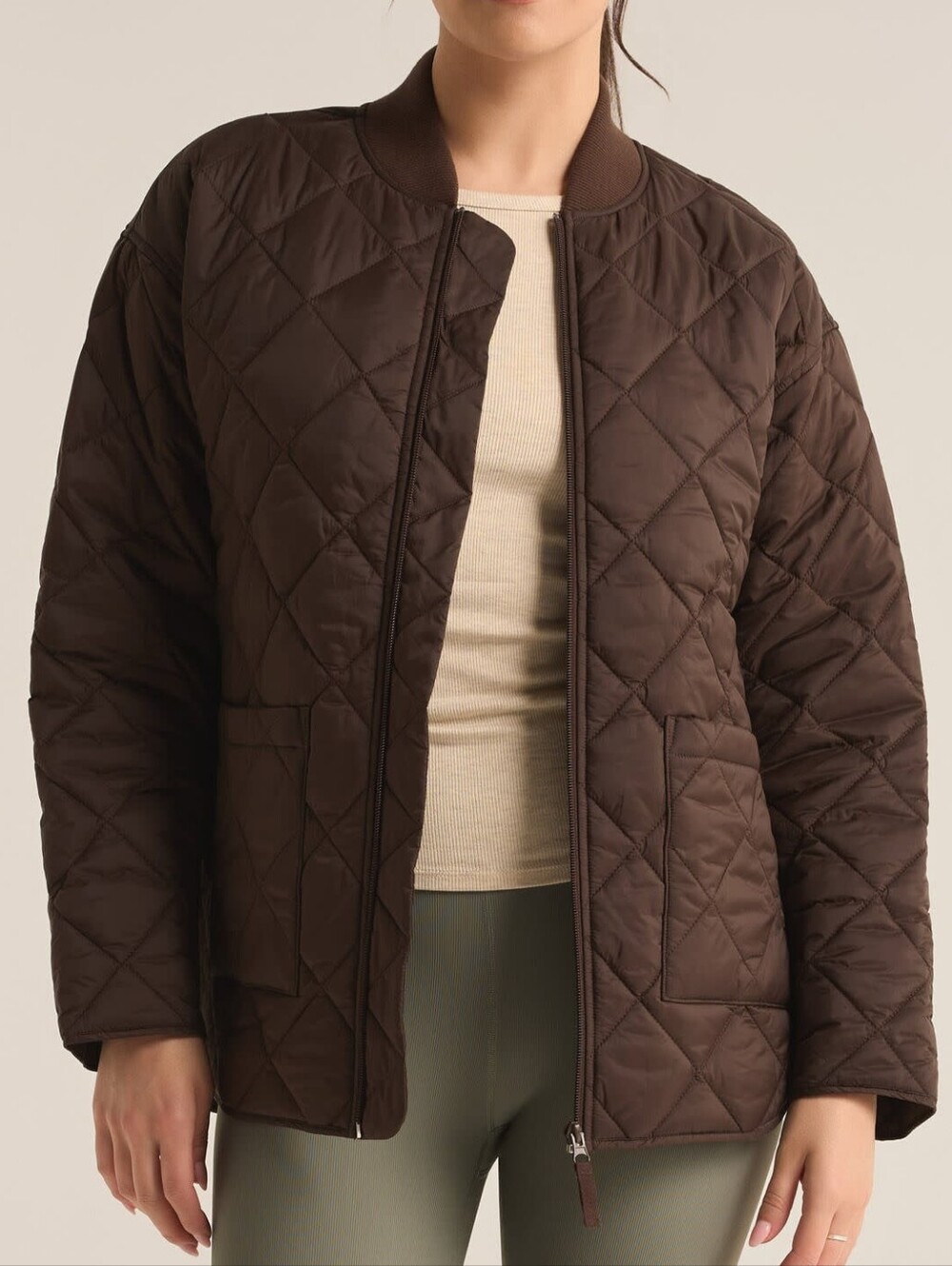Z Supply Sunrise Quilted Bomber Jacket - Coffee, Size S